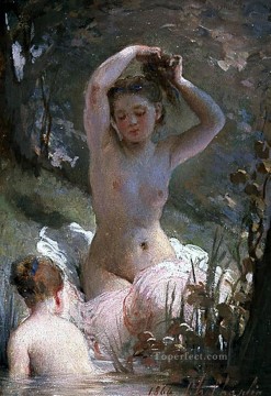  chicas Pintura al %C3%B3leo - dos chicas bañándose desnudas Charles Joshua Chaplin